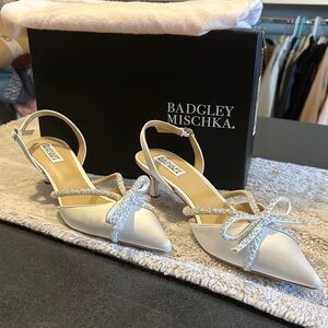 Badgley Mischka Ivory Satin Heels with Bow
